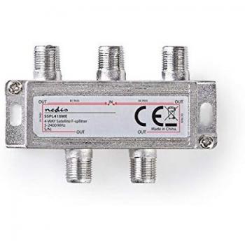 NEDIS Splitter satélite Distribuidor de Satélite F | Atenuación Máx. de 11,5 dB | 5-2400 MHz | 4 Salidas Plata