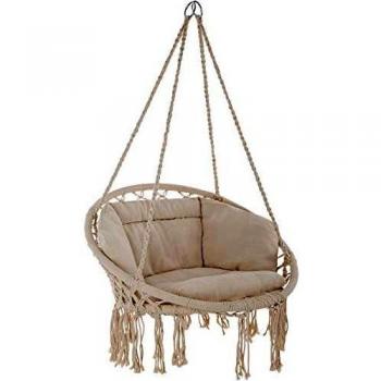 Tectake - Silla colgante Grazia con cojín grande y súper mullido, estructura estable de acero con trenzado de algodón, apta para interior y exterior