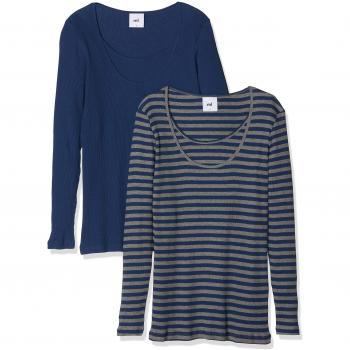 MAMALICIOUS Mllou Org. Rib Nell Mix LS Top Nf 2pa O, Camiseta de Manga Larga premamá para Mujer, Pack:Yd MGM & Estate Blue, 40
