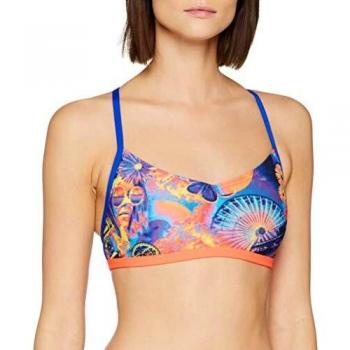 Speedo Hi Five Flash Ribbonbacktop AF Parte Superior Bikini, Mujer, Navy/Chroma Blue/Neon Orchid/Psycho Red, 30