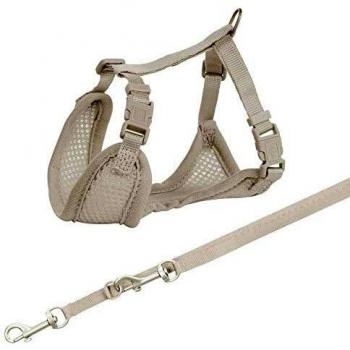 Arnés Acolchado con Correa Trixie Junior para Cachorros - 26-34 cm de Pecho, 200 cm x 0.8 cm, Gris Claro