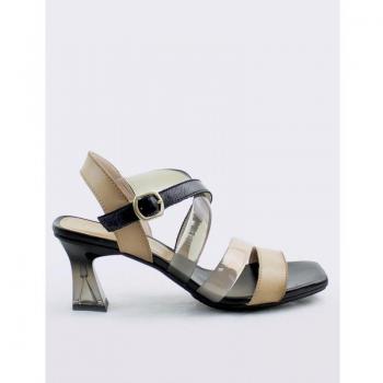 Sandalia de Tacón Hispanitas Desert Negro con Detalles en Beige