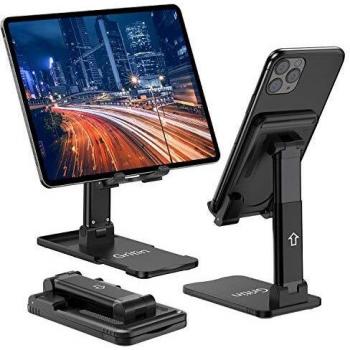 Gritin Soporte Tablet, Multiángulo Soporte Móvil Mesa, Soporte Dock Base Plegable&Portátil con Almohadilla de Silicona Antideslizante para Teléfono Móvil Phone, Android