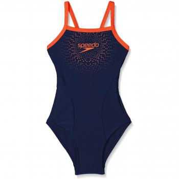 Speedo Gala Logo Thinstrap Muscleback Bañador, Niñas, Azul Marino