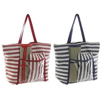 Bolsa de Playa DKD Home Decor 55 x 17 x 35 cm Lienzo Rojo Azul PVC (2 Unidades)