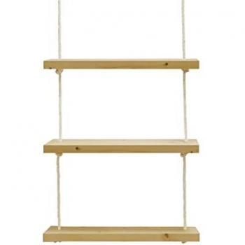 DECOWOOD - Estantería colgante de madera maciza y cuerda de esparto olivo de 60cm, con dimensiones de 60x90x20cm, disponible en varios acabados