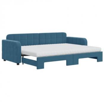 Sofá cama nido con colchón terciopelo azul 80x200 cm