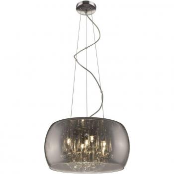 Suspensión Cromo LUDLOW 5 Luces - Lámpara colgante de techo con 5 luces, acabado en cromo, color gris ahumado, pantalla de vidrio con cristales, tipo de bombilla G9