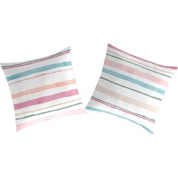 NAF NAF - Juego de 2 fundas de cuadrante algodón ETHAN rosa/azul/blanco 65x65 cm