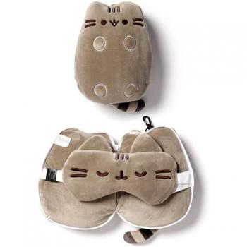 Almohada de viaje Pusheen con peluche 2 en 1 y máscara para los ojos - Beige - 18x14x9 cm