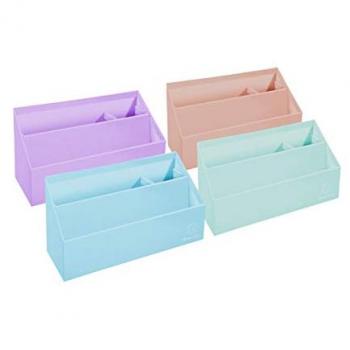 Organizador Exacompta Aquarel de cartón forrado con 3 compartimentos en colores pastel, dimensiones 250x100x140 mm