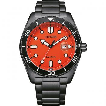 Citizen Eco-Drive Men's Solar Watch 43mm Stainless Steel Black Dial Orange Accents AW1765-88X