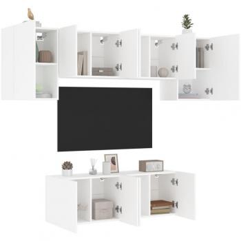 Muebles de TV de pared 6 piezas madera de ingeniería blanco