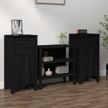 Aparadores 2 piezas negro 40x35x80 cm madera maciza de pino
