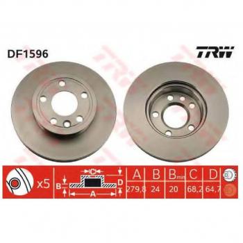 Disco de freno TRW DF1596, ventilado, 1 pieza, para la parte delantera