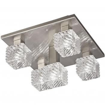 Plafón de techo Accor 5 luces G9 cuadrado níquel satinado vidrio transparente 15,5 cm