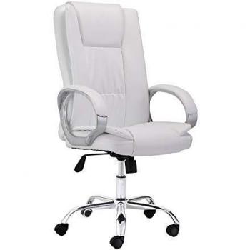 Atlas, Sillón Giratorio de Oficina o Despacho, Silla Giratoria de Escritorio con Brazos, Acabado en Símil Piel Color Blanco, Medidas: 66 cm