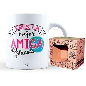 Mr Cool Taza 33 cl en Caja Regalo con Mensaje Eres la Mejor Amiga del Planeta, Cerámica, Multicolor, 15x10x5 cm