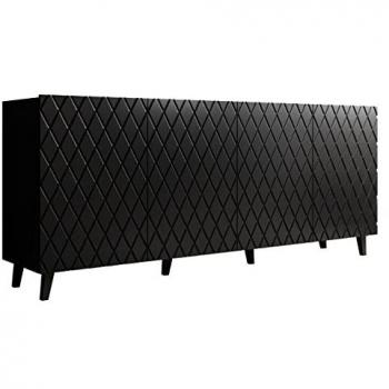 Aparador Charlotte 173, Negro, 4 Puertas, Aglomerado Laminado y MDF, 200 x 82 x 42 cm