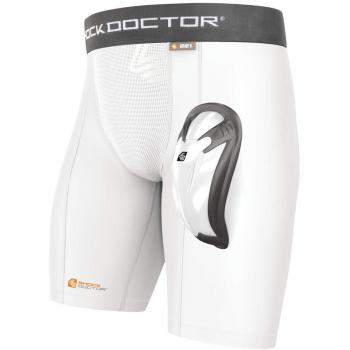 Shock Doctor - Short de compresión con Bioflex Copa, para adultos, color blanco, talla L