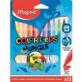 Maped Color' Peps Jungle - Pack de 12 Rotuladores con Estuche de Cartón, Multicolor