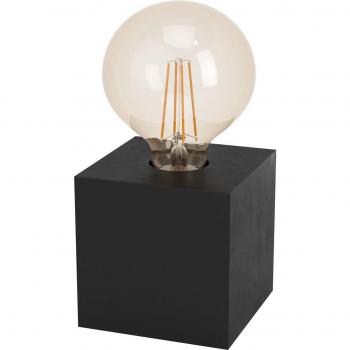 Lámpara de mesa Prestwick 2, cubo de madera negro, E27 intercambiable