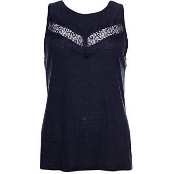 Superdry Mujer Top sin Mangas, con Encaje y diseño Chevron Azul Marino Atlántico 42