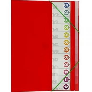 Grafoplás 30111951. Carpeta Clasificadora, Rojo, 12 Posiciones, Polipropileno, Tamaño Folio