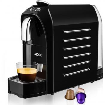 Aicok Cafetera, Cafetera de Cápsulas, 20 Bares, 1255 W, Apagado Automático, Botones Programables para Espresso, Adecuado para Cápsulas Originales de Nestlé, Rojo y Negro