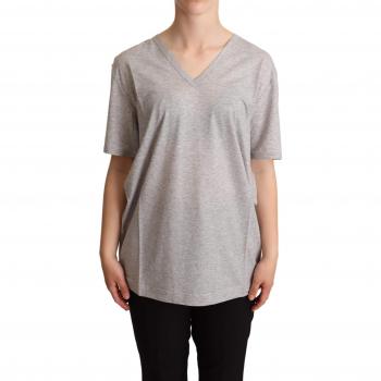 Dolce & Gabbana Gray Solid 100% Cotton V-neck Top T-shirt - IT46|XL