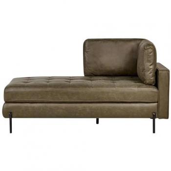 Chaise Longue Moderna Tradicional de Piel Sintética Mullida Verde y Marrón Derecho