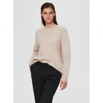 Selected Femme - Women's Round Neck Sweater with Melange Detail