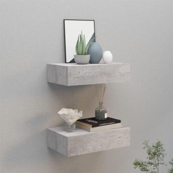 Estantes de pared con cajón 2 uds MDF 40x23,5x10 cm en Blanco, Negro y Gris - Mueble de Almacenaje Estantería para Oficina, Estudio y Dormitorio