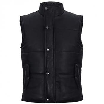 Infinity Leather Men's Classic Puffer Waistcoat - Nottingham - Black Nappa Leather - Size Large