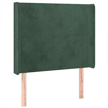 Cabecero de cama tapizado en terciopelo verde oscuro con LED, dimensiones 83x16x118/128 cm