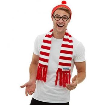 Kit de ¿Dónde está Wally? Gorro Bufanda de punto y Gafas