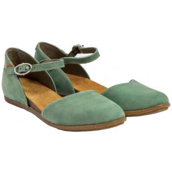 Sandalias de piel verde para mujer El Naturalista modelo ND54, planas, con hebilla, estilo casual
