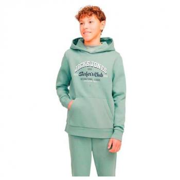 Jack & Jones Junior Logo Hoodie with Collar in Iceberg Green