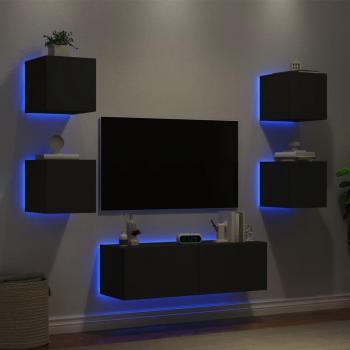 Mueble de TV de pared con luces LED 5 piezas negro vidaXL