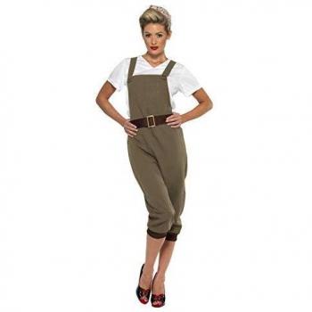 Smiffy's-44438L Disfraz De Chica De Campo De La 2A Guerra Mundial, Top, Jardinera Y Pañoleta, Color Caqui, M