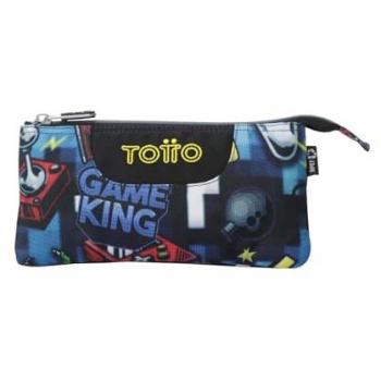 Estuche Escolar 3 Compartimentos TOTTO Modelo Tablero Gamertag, Dimensiones 22 x 11 x 3.5 cm, Una Cremallera, Tejido Resistente y Repelente a Líquidos, Est