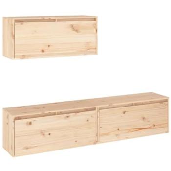 Mueble TV Multimedia 3 Piezas en Madera Maciza de Pino Marrón para Comedor, Salón y Dormitorio