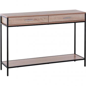 HOMCOM Consola Estrecha para Recibidor con 2 Cajones y 1 Estante, Mesa Auxiliar Estrecha para Puerta de Entrada, Estilo Industrial Imitación Roble y Negro, Dimensiones