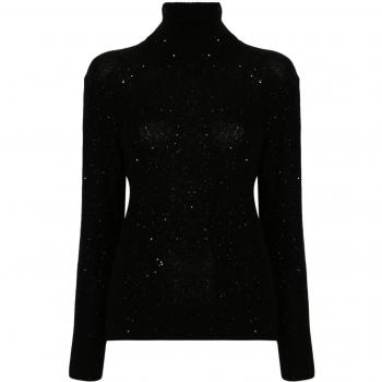 Fabiana Filippi Women's Wool And Silk Blend Turtleneck Sweater in Black, Size 44 (M)