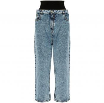 Alaia Women's Knitted Band Denim Jeans in Blue, Size 36, AA9P01556T535, Cotton Blend Straight Leg Jeans