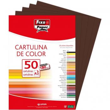 Paquete de 50 cartulinas de color chocolate, tamaño A3 y gramaje de 180g