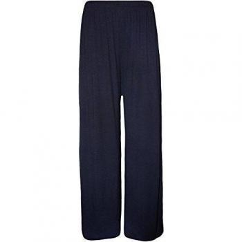 WearAll - Mujeres Tallas Grandes llanura Abocinado Palazzo Anchos Pierna Pantalones - Azul Marino - 52-54