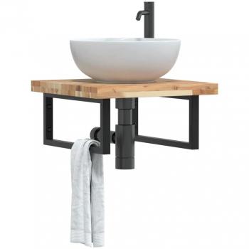 Estante de lavabo de pared acero y madera maciza de acacia Vidaxl Marrón