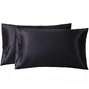 Bedsure Fundas de Almohada para Pelo y Rostro, 2 Piezas, Antiarrugas, sin Cremallera, Negro, 50x75 cm