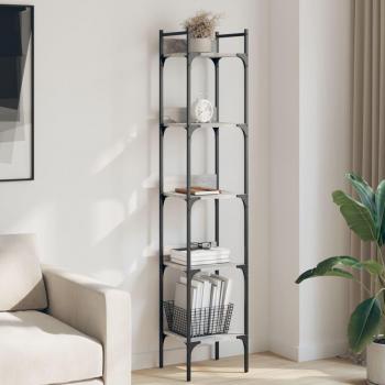Librería de 5 estantes de madera ingeniería, dimensiones 35x30x174 cm, disponible en colores Negro, Roble Sonoma y Roble ahumado, mueble de almacenaje ideal para oficina, estudio o dormitorio